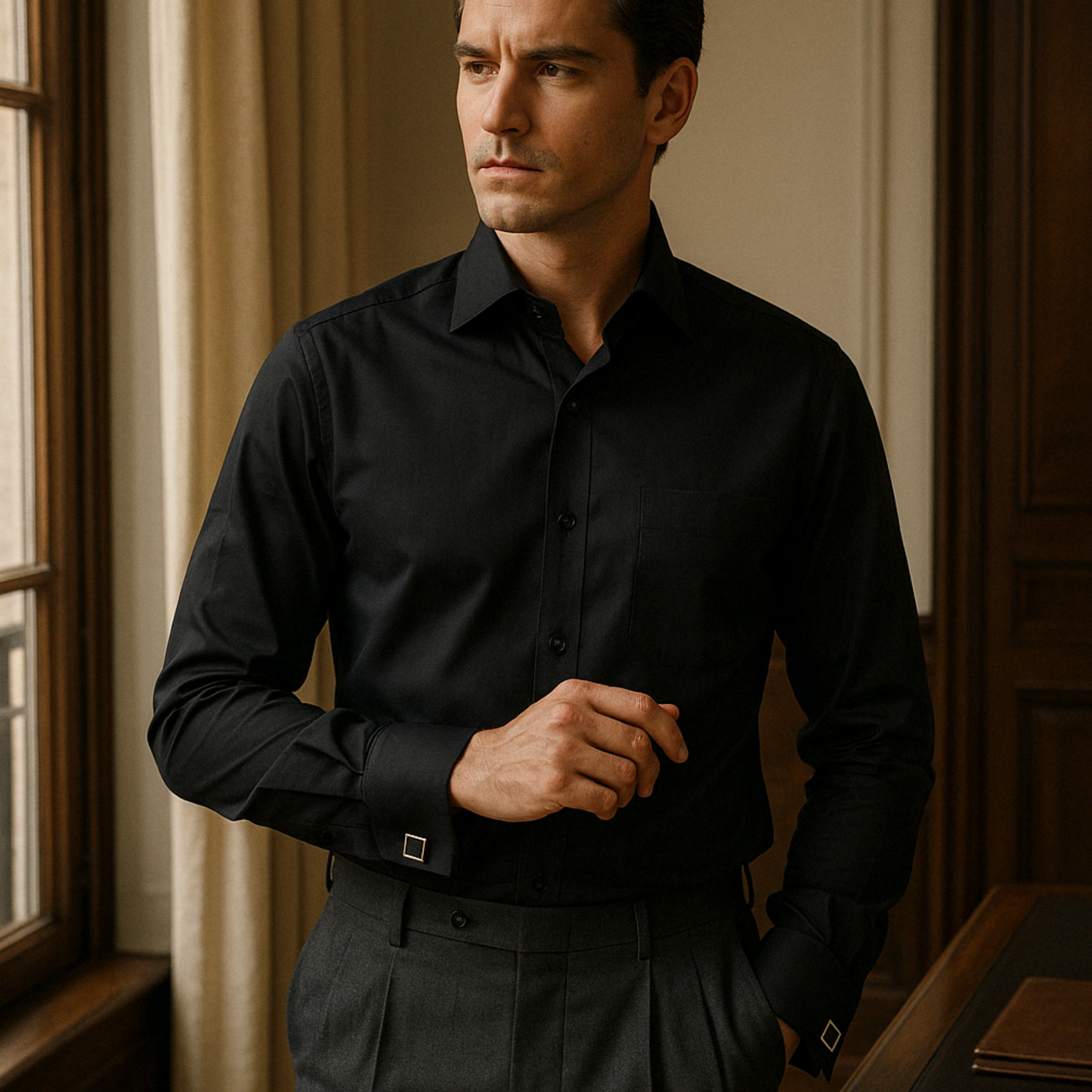CHEMISE À MANCHES FRANÇAISES NOIR MAGNATE VERSAILLES